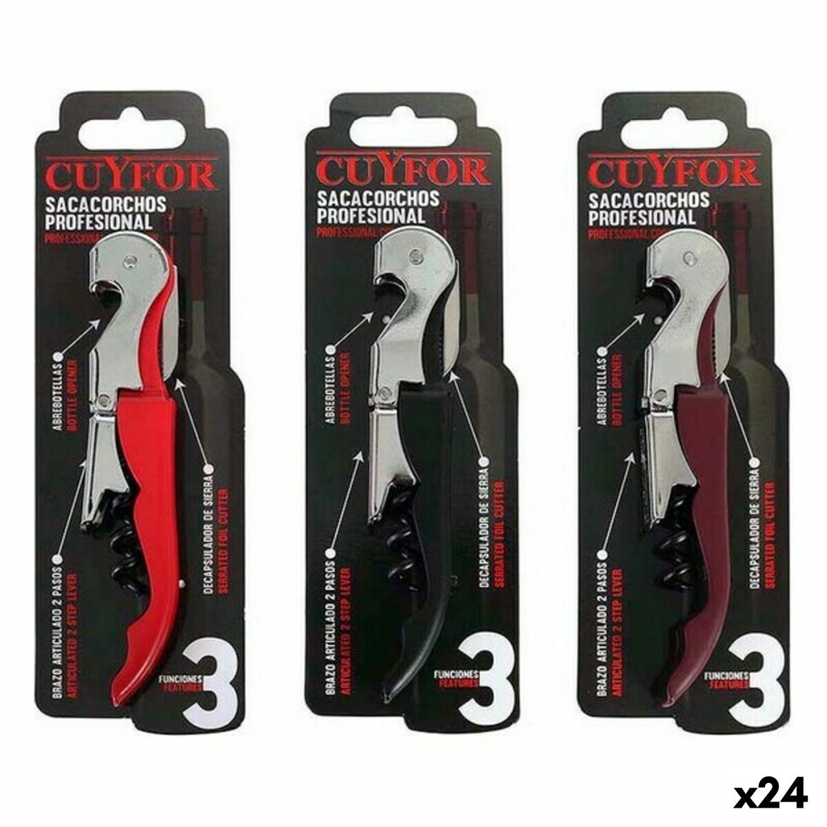 Corkscrew with foil cutter and bottle opener Cuyfor 8423607130017 12,5 x 2,5 cm (24 Units) (12,5 x 2,5 cm) Cuyfor