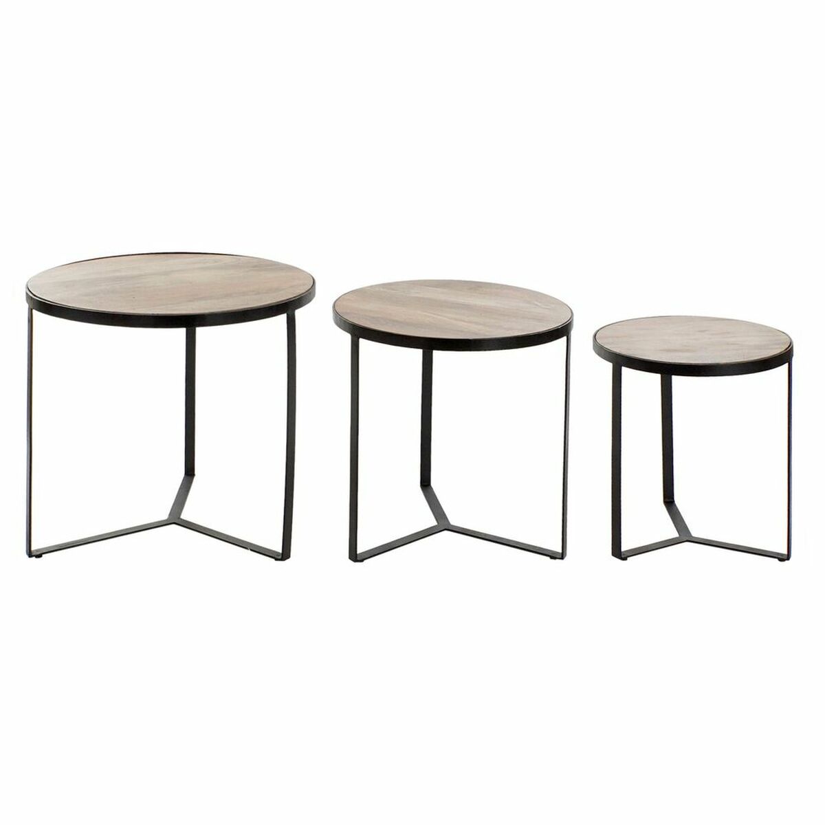 Set of 3 tables DKD Home Decor Brown Black Metal Plastic Mango wood 60 x 60 x 55 cm DKD Home Decor