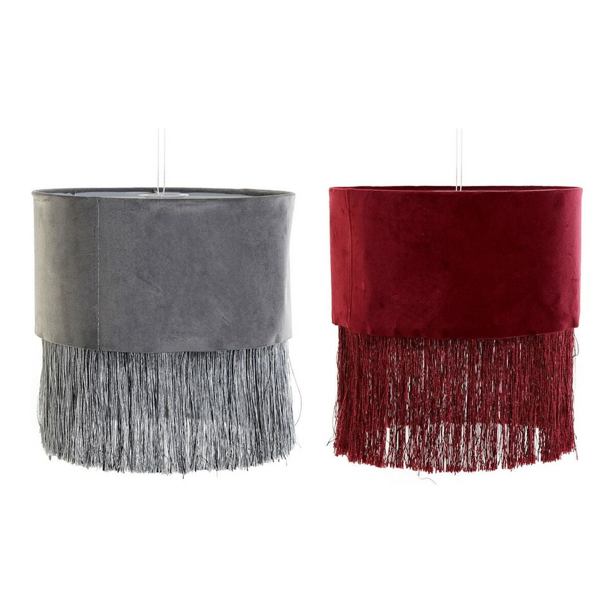 Lamp Shade DKD Home Decor 8424001773930 Grey Burgundy Metal Velvet Fringe Sixties 30 x 30 x 29 cm (2 Units) DKD Home Decor