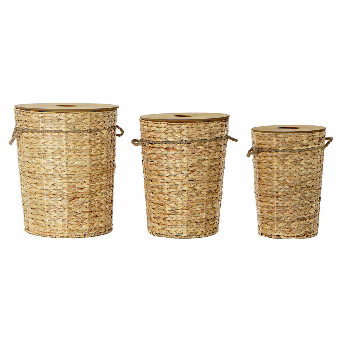 Basket set DKD Home Decor Light brown 44 x 44 x 54 cm Wood Metal 3 Pieces DKD Home Decor