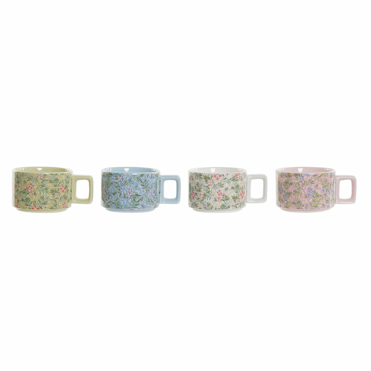 Piece Coffee Cup Set DKD Home Decor Blue Green Pink Metal Dolomite 260 ml (4 Pieces) DKD Home Decor