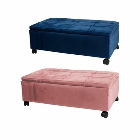 Bench DKD Home Decor Pink Polyester Velvet Navy Blue Poplar (70 x 39,5 x 24,5 cm) (2 Units) DKD Home Decor