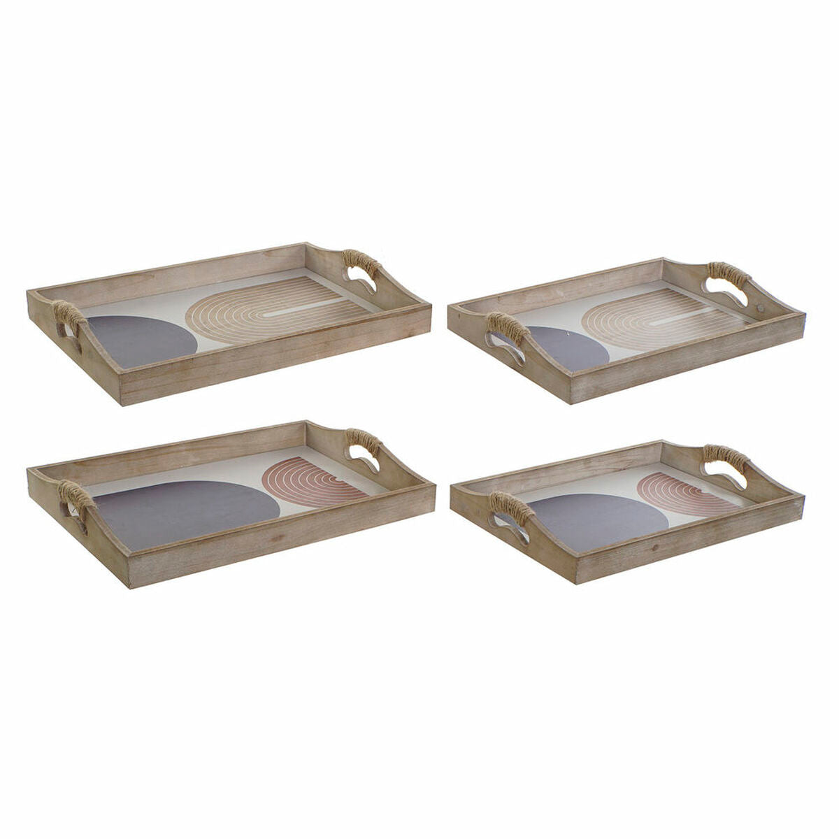 Tray DKD Home Decor 40,6 x 30 x 6 cm Beige Blue MDF Wood (2 Units) DKD Home Decor