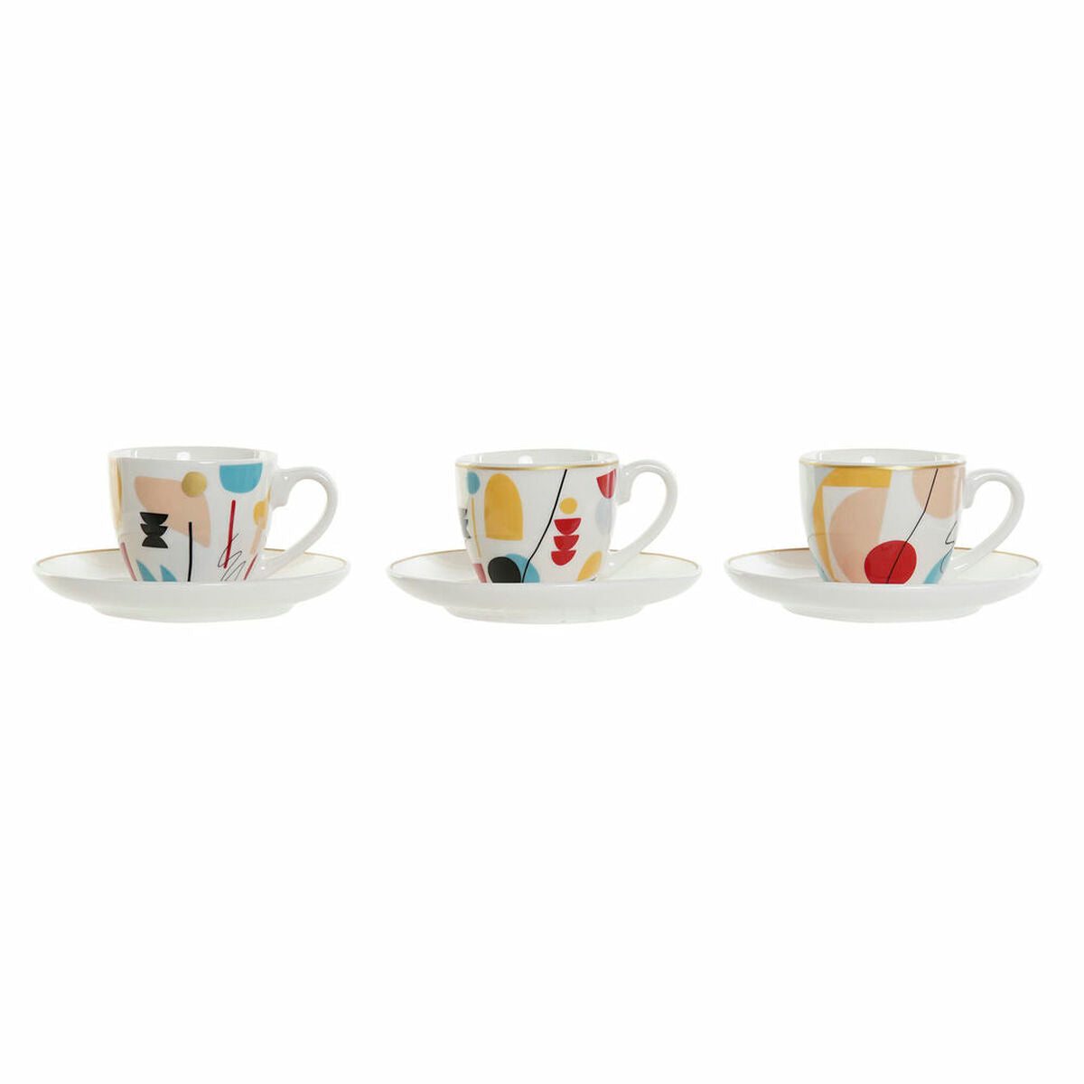 Piece Coffee Cup Set DKD Home Decor Abstract 80 ml White Multicolour DKD Home Decor