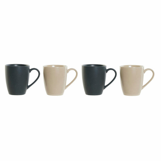 Set of Mugs DKD Home Decor Beige Dark grey Rubber wood Stoneware 300 ml 19 x 13 x 31 cm (4 Pieces) DKD Home Decor