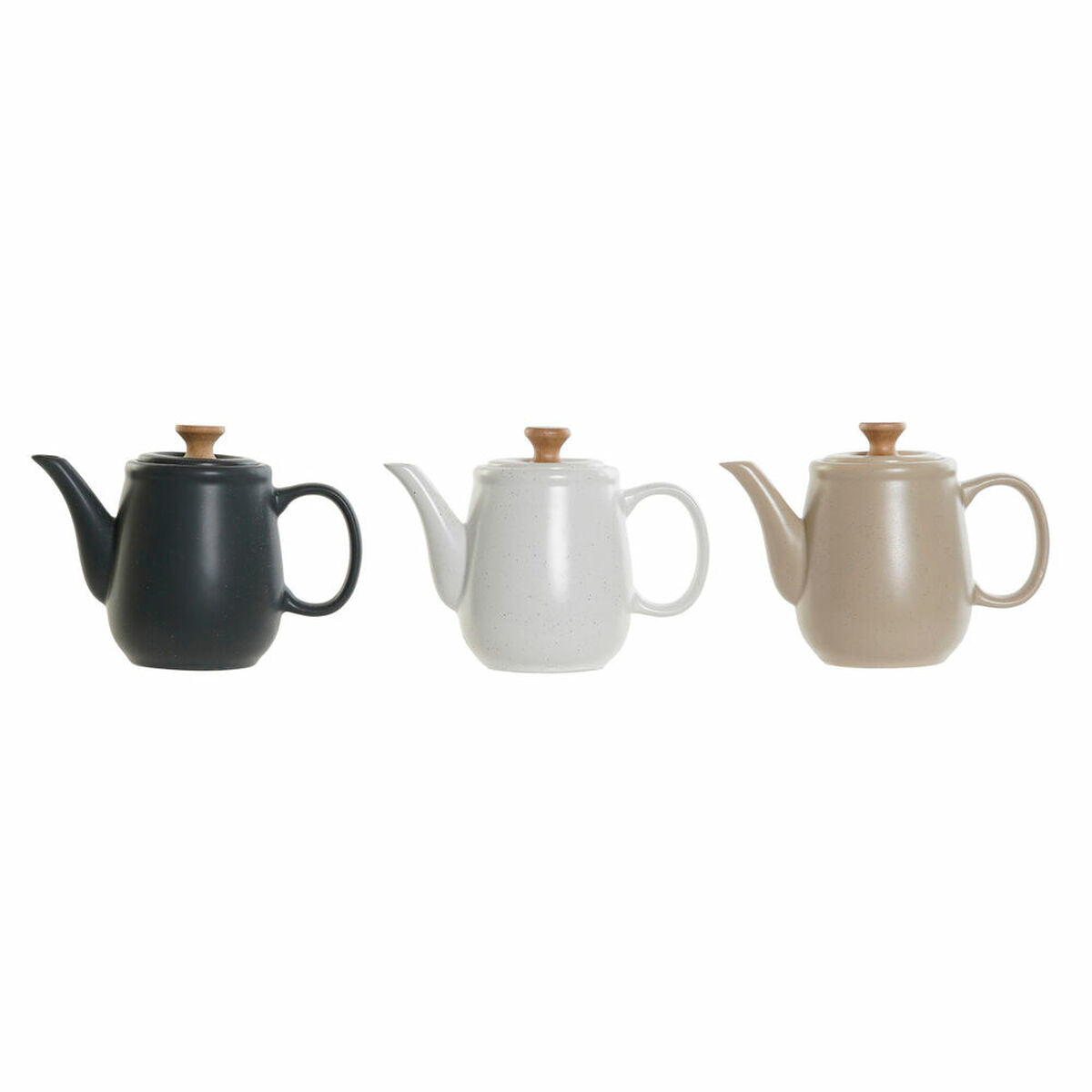 Teapot DKD Home Decor White Beige Natural Dark grey Rubber wood Plastic Stoneware 1 L 23 x 12 x 16,5 cm (3 Units) DKD Home Decor