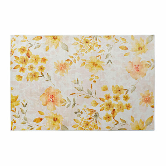 Carpet DKD Home Decor Yellow White Polyester Cotton Flowers (120 x 180 x 0.5 cm) DKD Home Decor