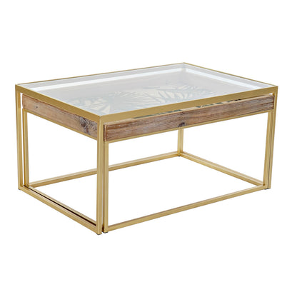 Set of 2 tables DKD Home Decor Golden Natural Wood Metal Crystal 90 x 60 x 45 cm DKD Home Decor