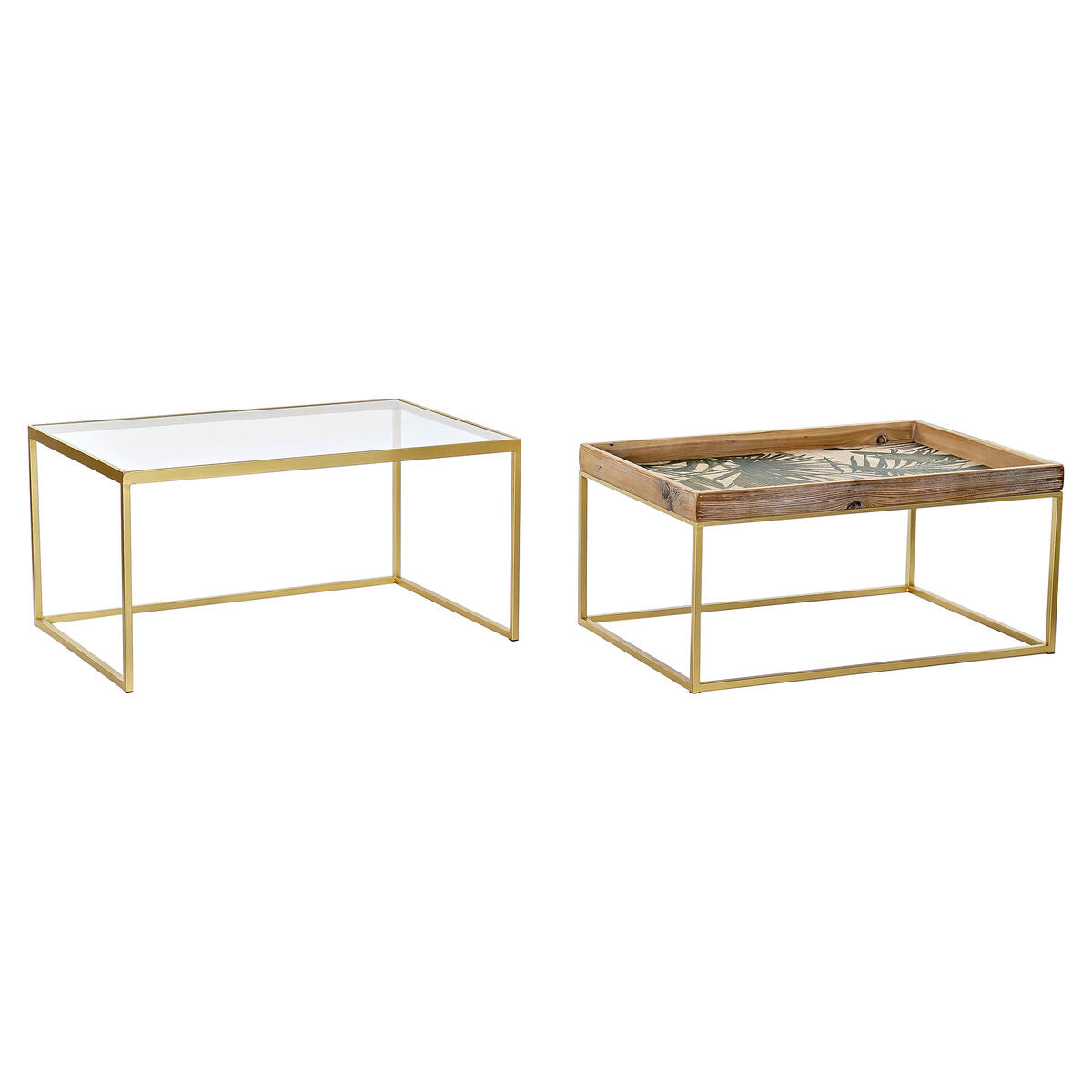 Set of 2 tables DKD Home Decor Golden Natural Wood Metal Crystal 90 x 60 x 45 cm DKD Home Decor