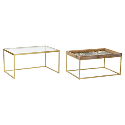 Set of 2 tables DKD Home Decor Golden Natural Wood Metal Crystal 90 x 60 x 45 cm DKD Home Decor