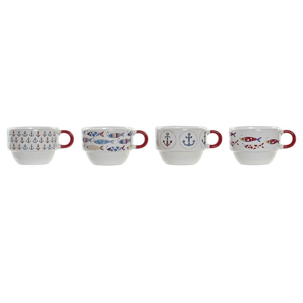 Piece Coffee Cup Set DKD Home Decor Red Multicolour Metal Stoneware Mediterranean 190 ml 4 Pieces DKD Home Decor