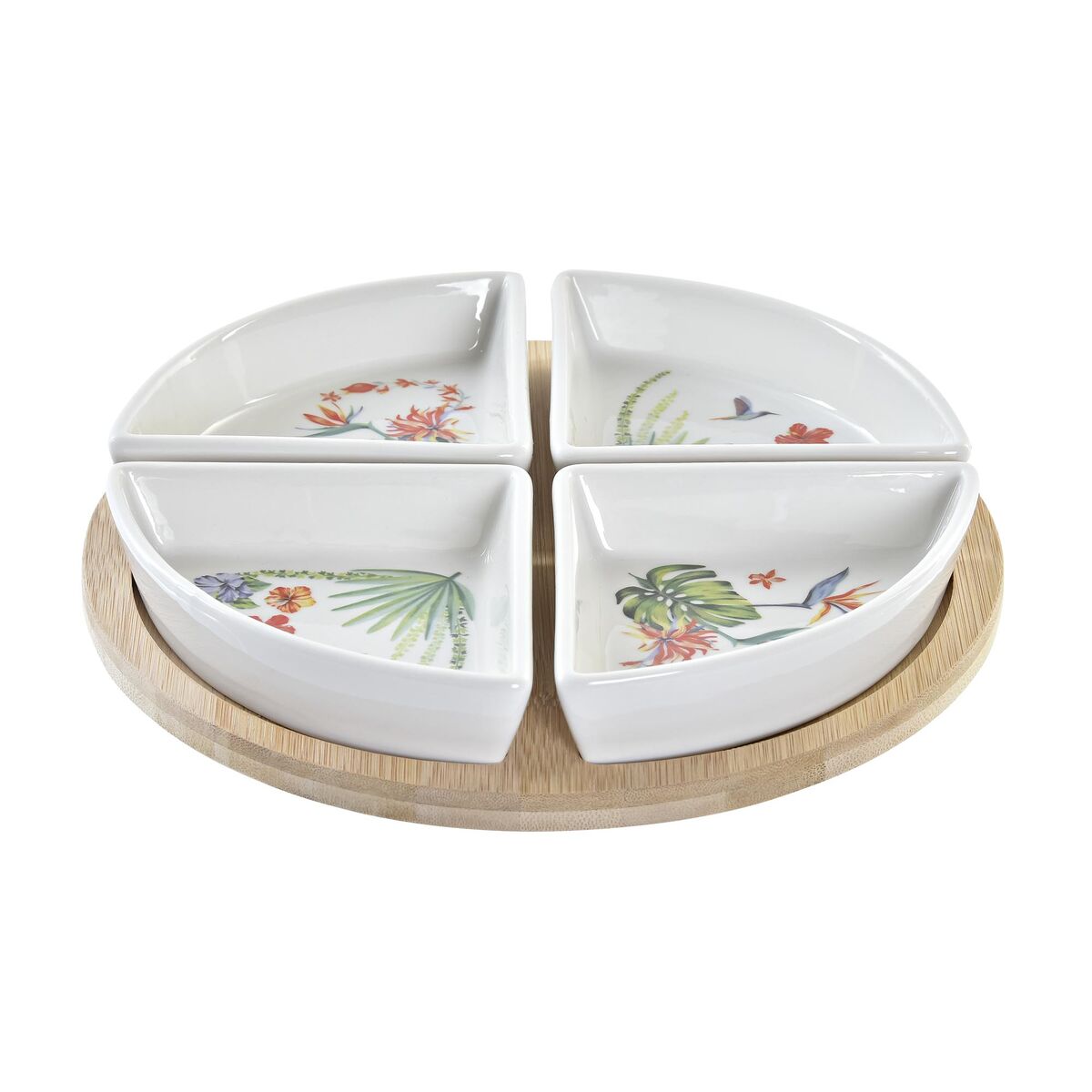 Appetizer Set DKD Home Decor White Multicolour Natural Bamboo Stoneware Tropical 21,5 x 21,5 x 1 cm (5 pcs) DKD Home Decor