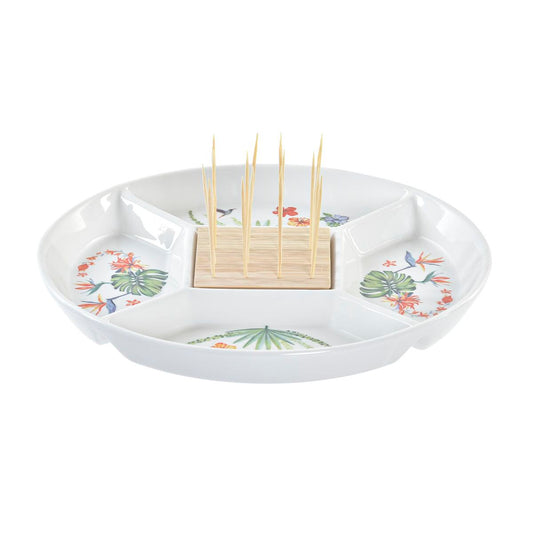 Snack tray DKD Home Decor Multicolour Natural Bamboo Stoneware Tropical 23,5 x 23,5 x 7 cm DKD Home Decor