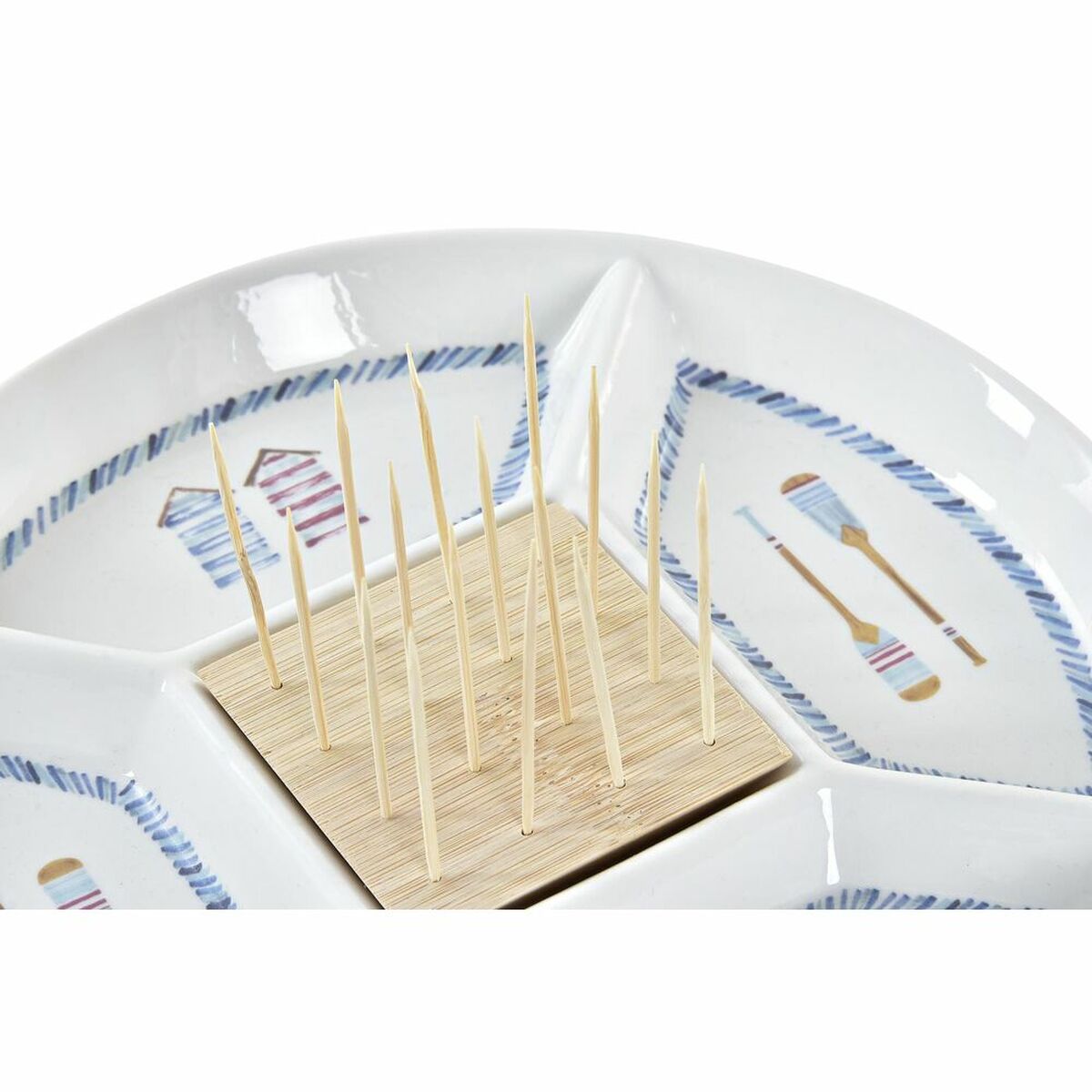 Snack tray DKD Home Decor Blue Natural Bamboo Stoneware Mediterranean 23,5 x 23,5 x 7 cm DKD Home Decor