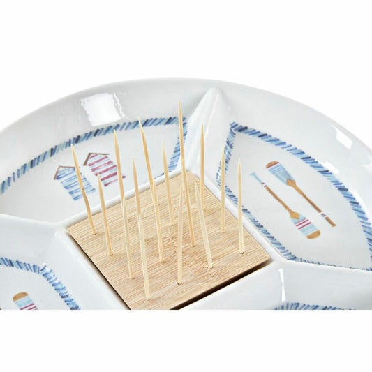 Snack tray DKD Home Decor Blue Natural Bamboo Stoneware Mediterranean 23,5 x 23,5 x 7 cm DKD Home Decor