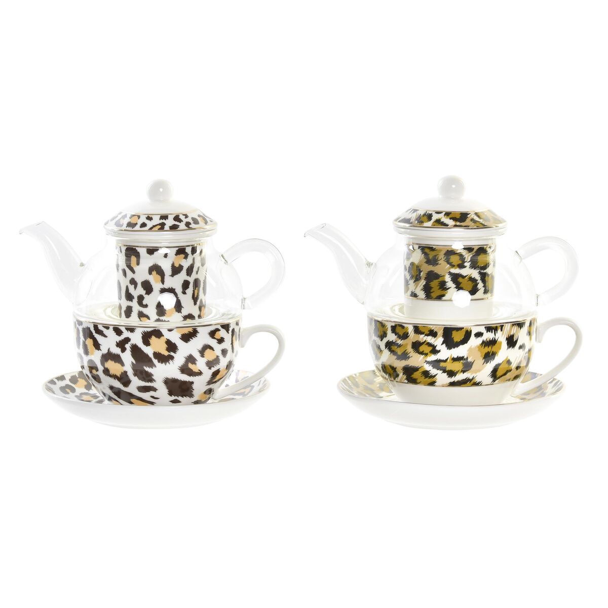 Teapot DKD Home Decor Leopard Crystal Porcelain Brown Transparent White (2 Units) DKD Home Decor