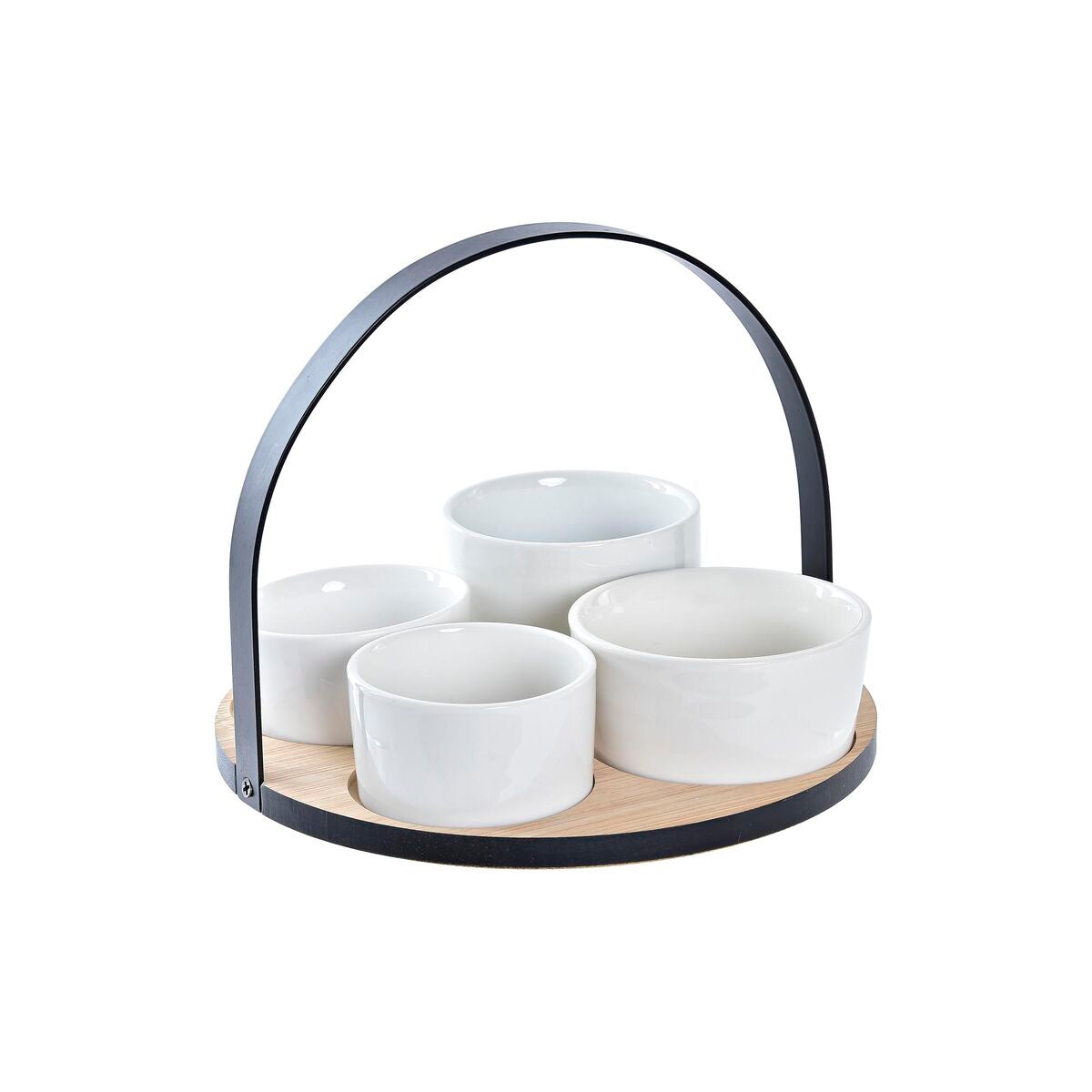 Appetizer Set DKD Home Decor White/Black Metal Bamboo Stoneware Loft 5 Pieces 20 x 20 x 14 cm DKD Home Decor