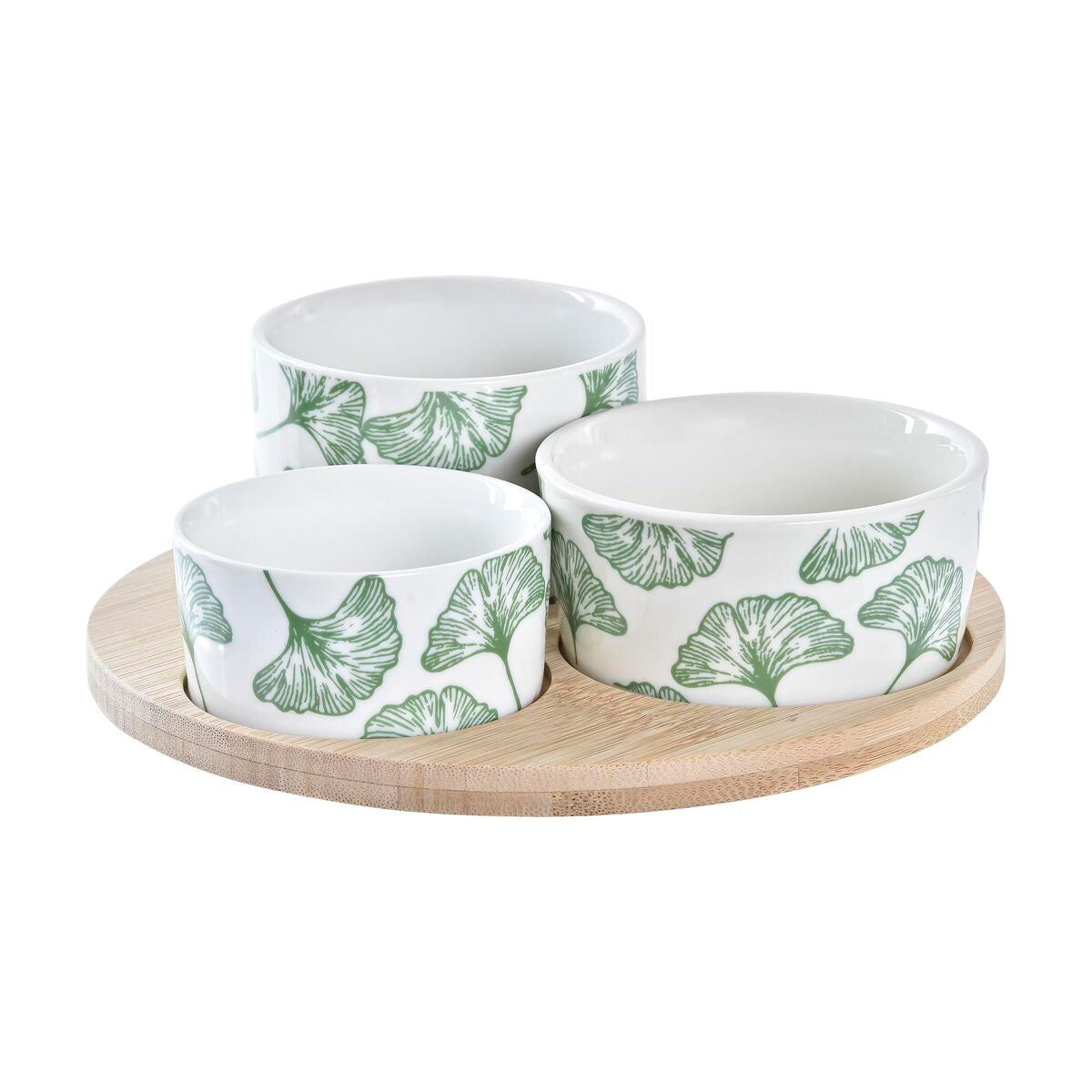 Appetizer Set DKD Home Decor Bamboo Stoneware Sheets Tropical 4 Pieces 18 x 18 x 1 cm DKD Home Decor