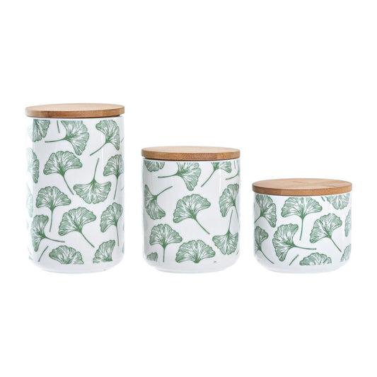 3 Tubs DKD Home Decor Natural White Green Bamboo Stoneware Tropical 10 x 10 x 17 cm DKD Home Decor