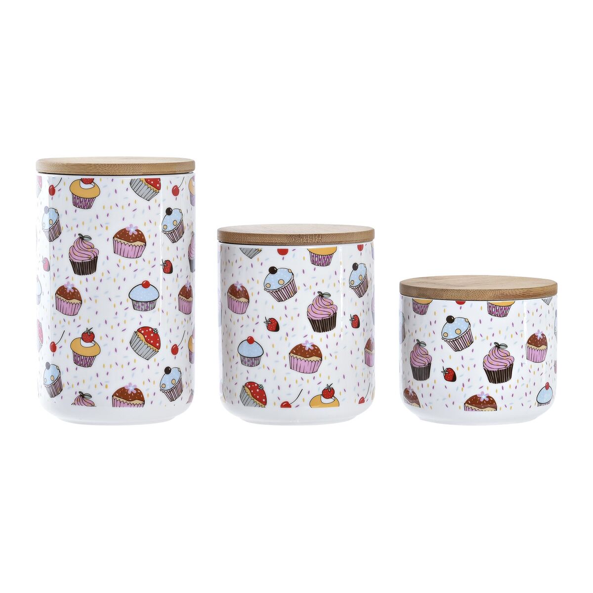 3 Tubs DKD Home Decor Natural White Multicolour Bamboo Stoneware 10 x 10 x 17 cm Cupcake DKD Home Decor