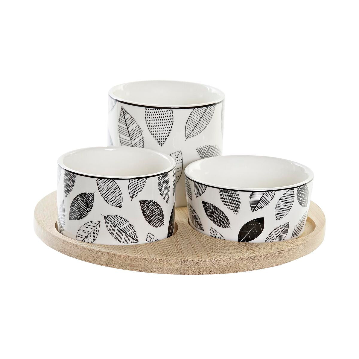 Appetizer Set DKD Home Decor White/Black Bamboo Stoneware Sheets Cottage 3 Pieces 8 cm 20 x 20 x 8 cm DKD Home Decor