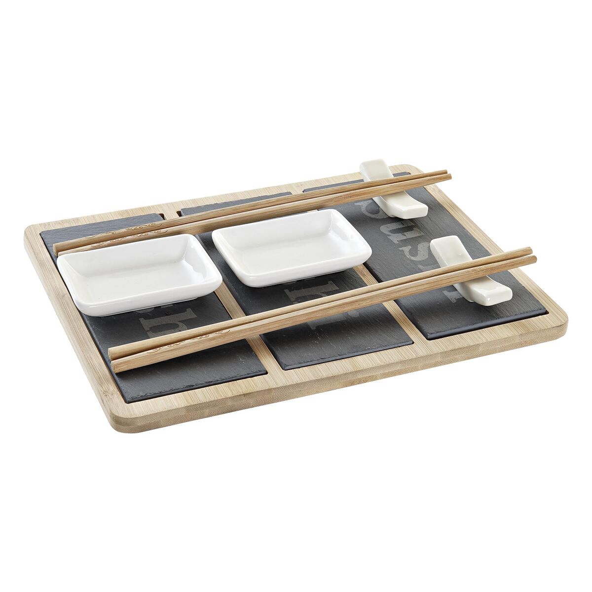 Sushi Set DKD Home Decor Bamboo Board Black Natural Oriental 25 x 19 x 3 cm DKD Home Decor