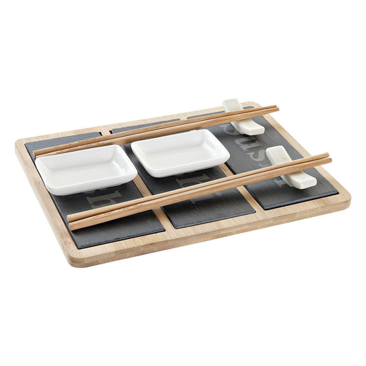 Sushi Set DKD Home Decor Bamboo Board Black Natural Oriental 25 x 19 x 3 cm DKD Home Decor