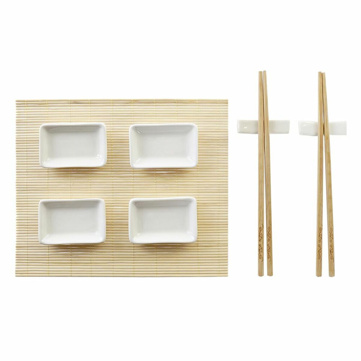 Sushi Set DKD Home Decor Metal Bamboo White Natural Oriental 30 x 40 cm 28 x 22 x 2,5 cm (9 Pieces) DKD Home Decor