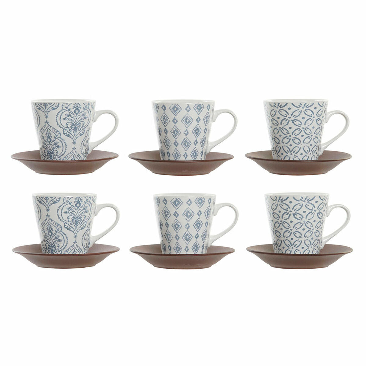 Cup DKD Home Decor Blue White Brown Rubber wood Stoneware 150 ml DKD Home Decor