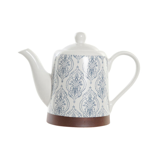 Teapot DKD Home Decor Blue White Brown Rubber wood Stoneware DKD Home Decor