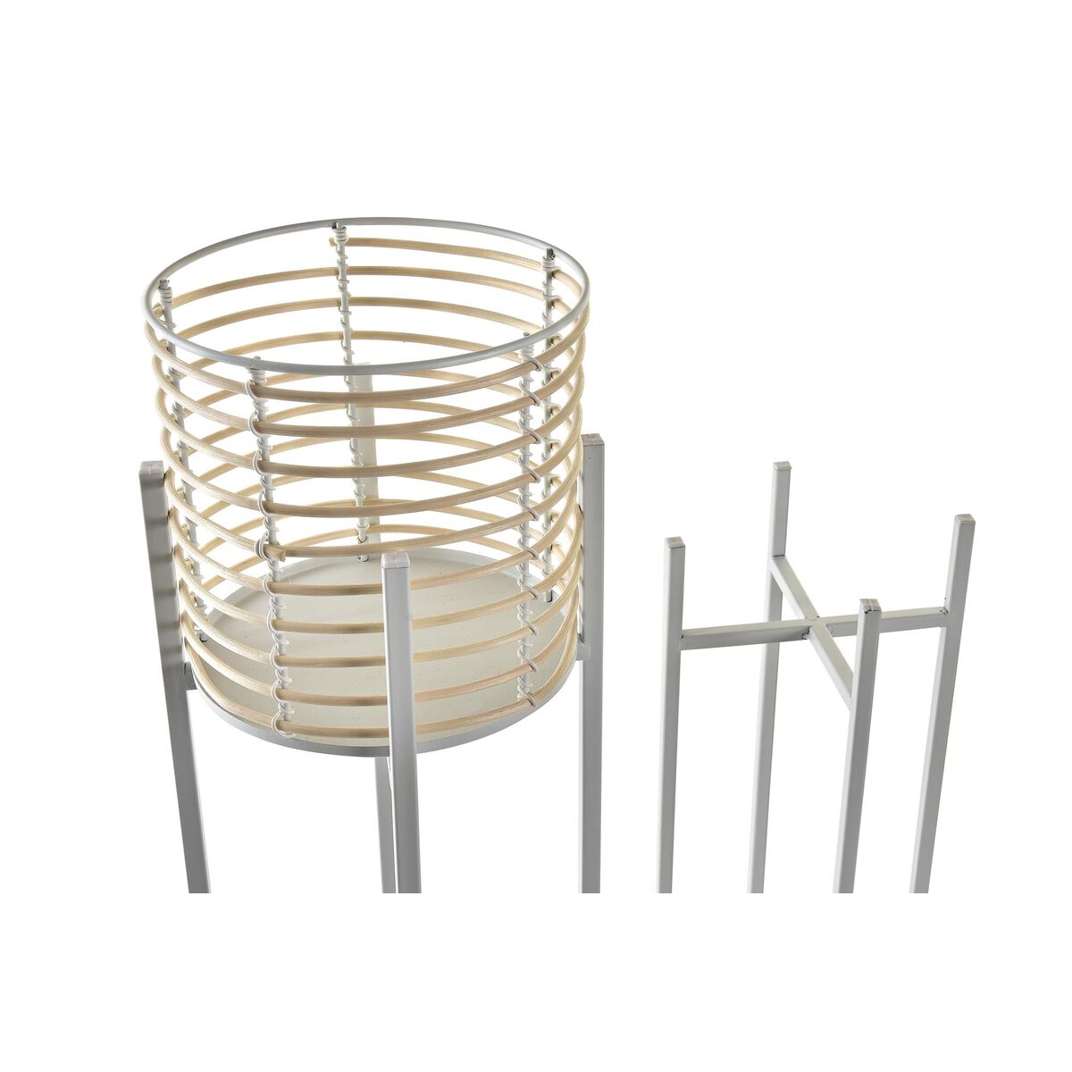 Set of pots DKD Home Decor White Brown Natural Metal Rattan 21 x 21 x 77 cm (2 Units) DKD Home Decor