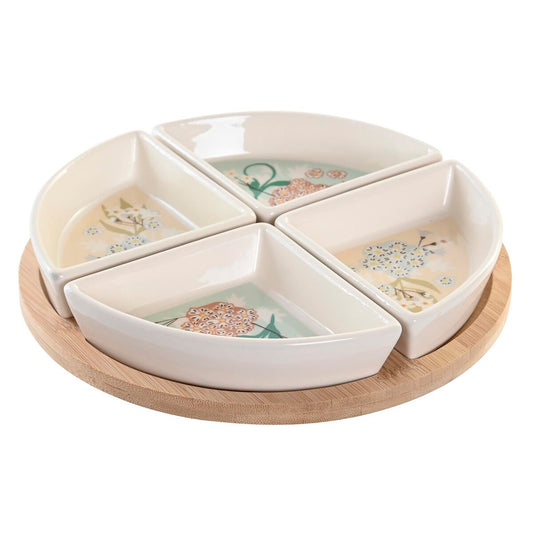 Snack tray DKD Home Decor 21,5 x 21,5 x 1 cm Beige White Stoneware Traditional DKD Home Decor