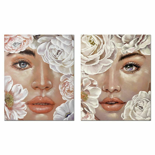 Painting DKD Home Decor Flowers Romantic 80 x 3 x 100 cm (2 Units) DKD Home Decor