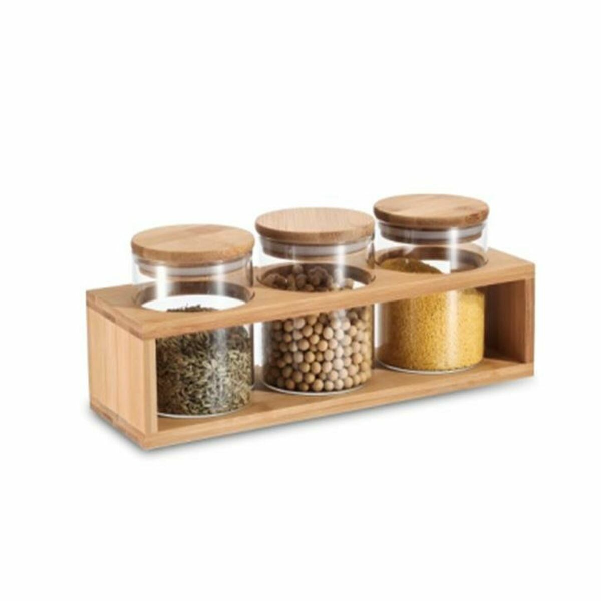 3 Tubs DKD Home Decor 31 x 11 x 11,5 cm Natural Bamboo Borosilicate Glass DKD Home Decor