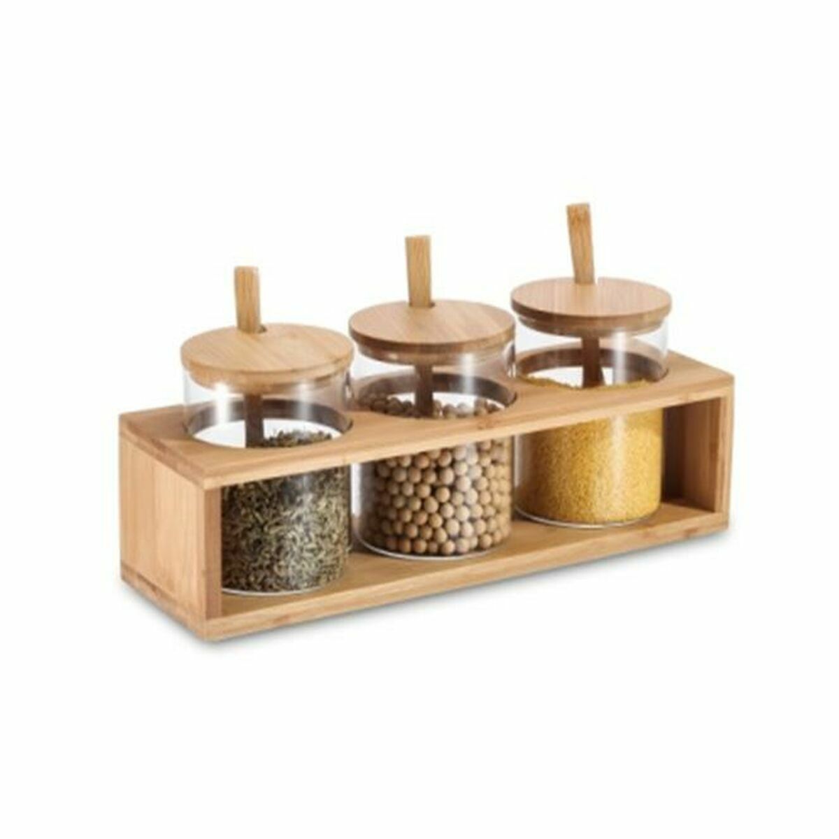 3 Tubs DKD Home Decor 31 x 11 x 10,5 cm Natural Bamboo Borosilicate Glass DKD Home Decor