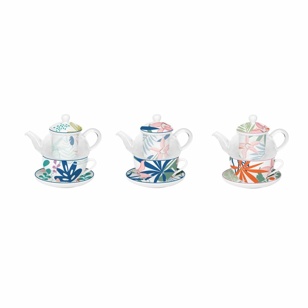 Tea Set DKD Home Decor Crystal Porcelain Blue Green (3 Units) DKD Home Decor