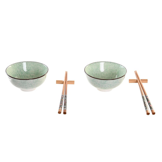 Sushi Set DKD Home Decor 30 x 21 x 7 cm Green Sky blue Stoneware Oriental (6 Pieces) DKD Home Decor