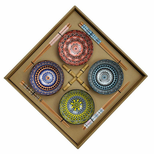 Sushi Set DKD Home Decor Multicolour Bamboo Stoneware Mandala Oriental 34 x 34 x 6,5 cm (12 Pieces) DKD Home Decor