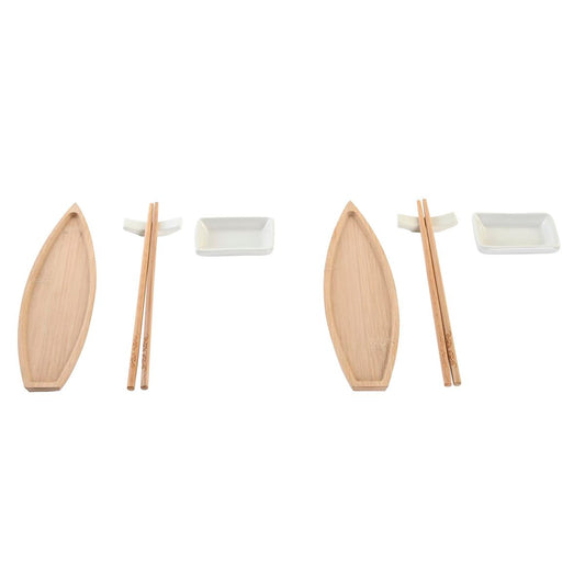 Sushi Set DKD Home Decor 8 x 5 x 2 cm Ceramic Natural White Oriental DKD Home Decor