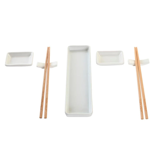 Sushi Set DKD Home Decor 24 x 7 x 2 cm Natural White Stoneware Oriental DKD Home Decor