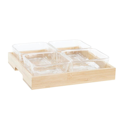 Snack tray DKD Home Decor Natural Bamboo Aluminium Crystal 280 ml 21 x 21 x 6 cm DKD Home Decor