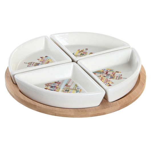 Appetizer Set DKD Home Decor 21,5 x 21,5 x 1 cm Natural Red Multicolour Stoneware Cottage Houses DKD Home Decor