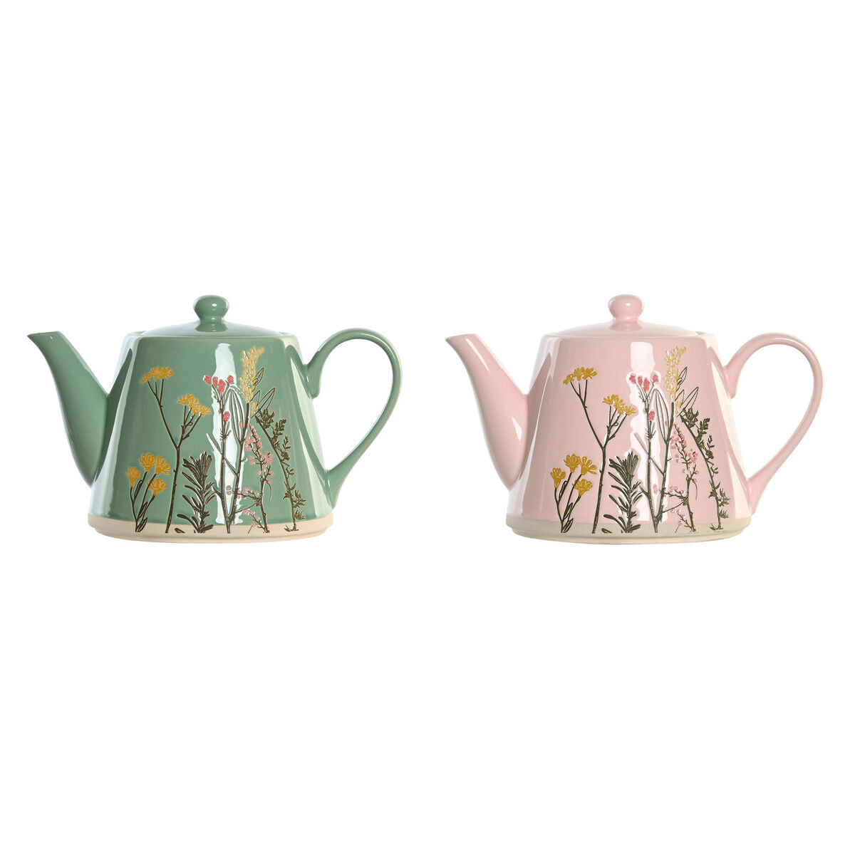 Teapot DKD Home Decor Pink Green Stoneware (2 Units) DKD Home Decor