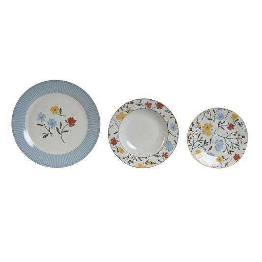 Tableware DKD Home Decor Blue White Porcelain Floral 27 x 27 x 3 cm 18 Pieces DKD Home Decor