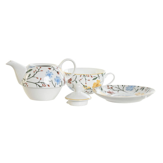 Tea Set DKD Home Decor Porcelain Blue Terracotta White Yellow (3 Units) DKD Home Decor