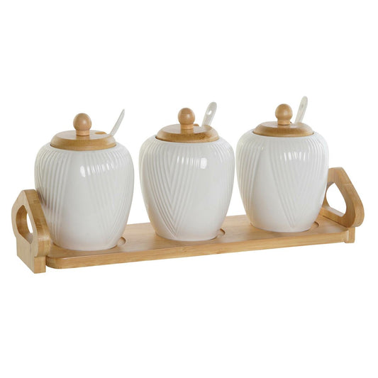 Sugar Bowl DKD Home Decor White Natural Bamboo Porcelain 31 x 9 x 7 cm 4 Pieces DKD Home Decor