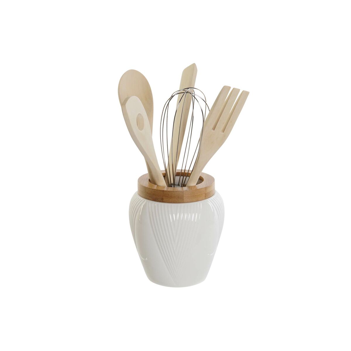 Pot for Kitchen Utensils DKD Home Decor White Bamboo Porcelain 10,5 x 10,5 x 12 cm 6 Pieces DKD Home Decor