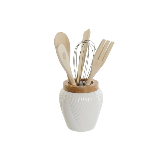 Pot for Kitchen Utensils DKD Home Decor White Bamboo Porcelain 10,5 x 10,5 x 12 cm 6 Pieces DKD Home Decor