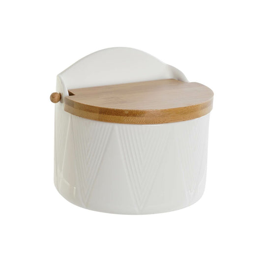 Salt Shaker with Lid DKD Home Decor White Natural Bamboo Porcelain 12 x 10 x 11 cm DKD Home Decor