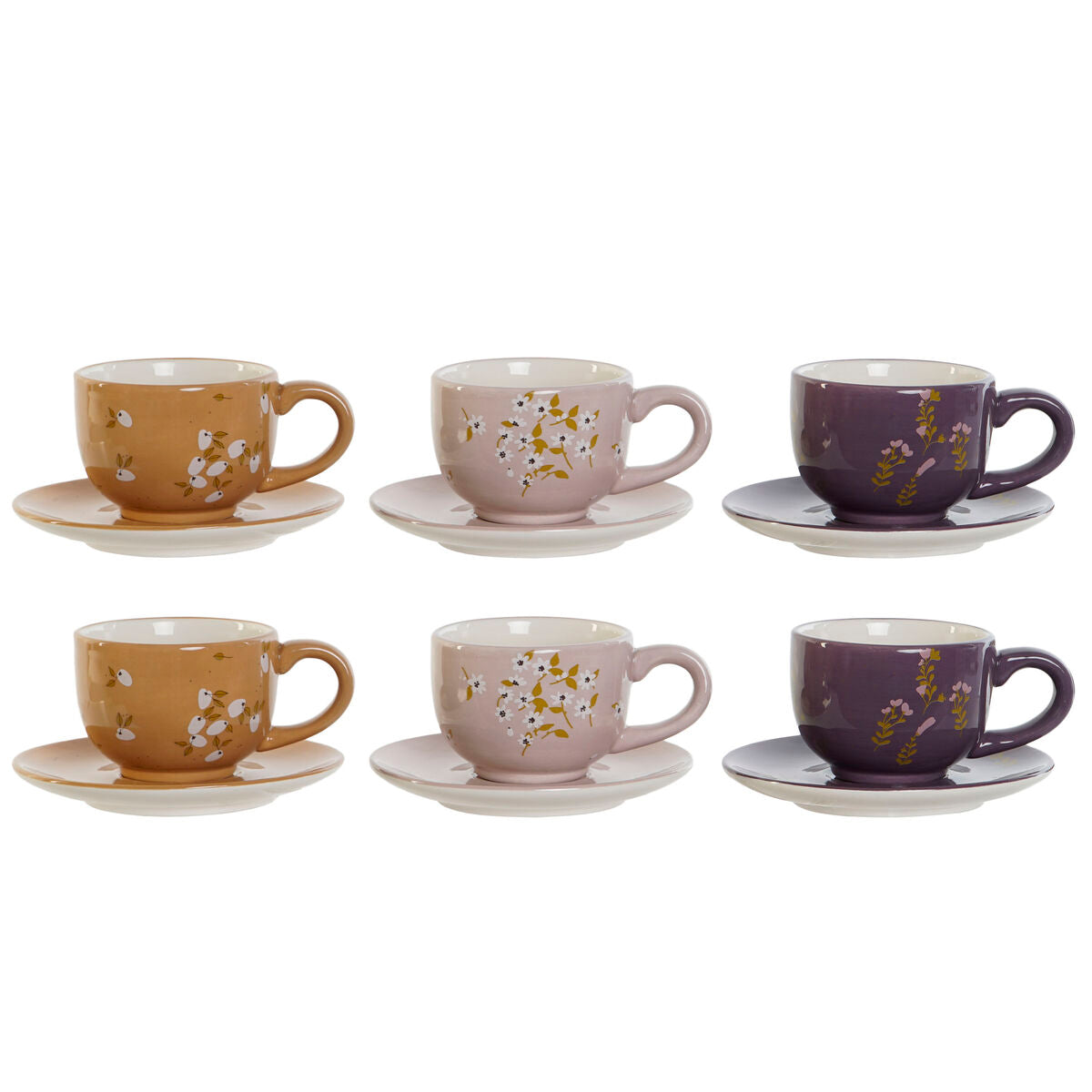 Piece Coffee Cup Set DKD Home Decor Yellow Pink Mustard Lilac Metal Dolomite 180 ml DKD Home Decor